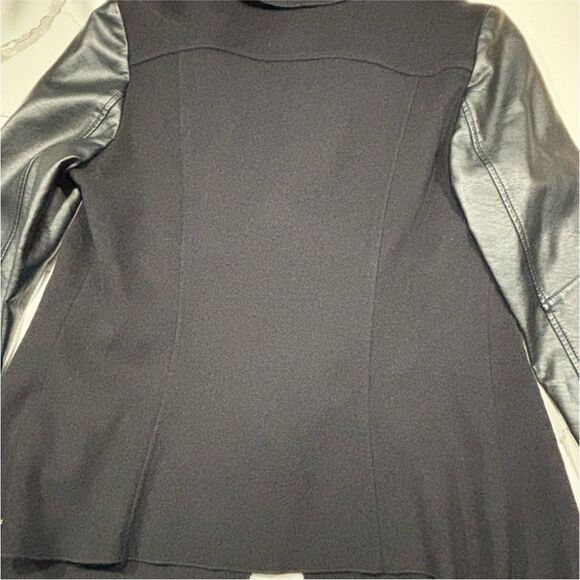 GUESS | Waterfall Women’s Open Front PU Leather Sleeves Wool Jacket M - Picture 6 of 16